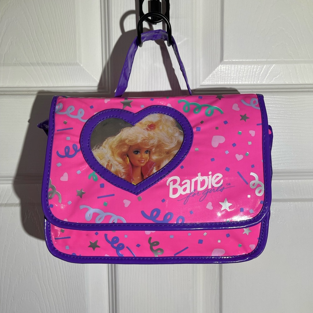 Barbie Pyramid Messenger Bag Mattel VINTAGE Circa 1991 Pink Vinyl Purse - Picture 2 of 16
